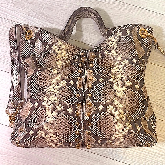 Michael Kors Gold and Brown Python Snake Skin, Large Bucket Purse, Tote Bag - Picture 3 of 3